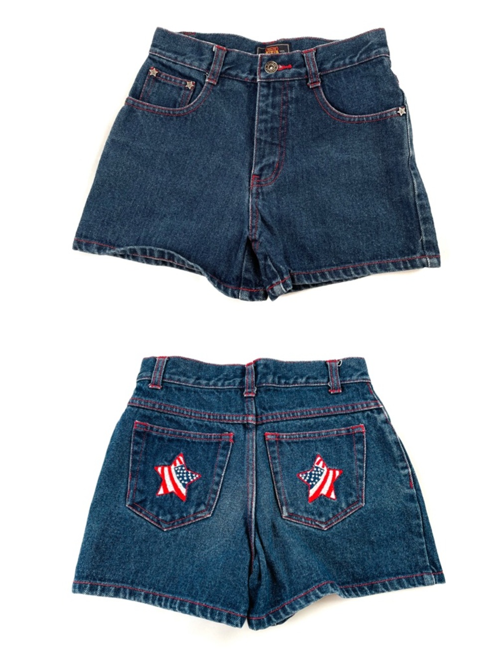 Route 66 Shorts Denim Dark Wash with Red White Blue Stars Cotton Girls Size 10
